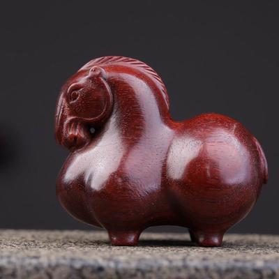 Miniature Figurine Small Leaved Purple Sandalwood Wooden Carving Zodiac Horse Chinese Vintage Home Decoration Animal Crafts