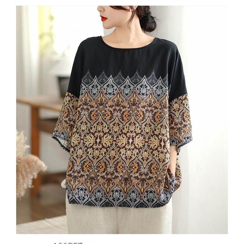 DIMANAF 2026 Plus Size New T-Shirt Women Print Loose Casual Lady Tops Tees Shirts Oversize Summer O-Neck