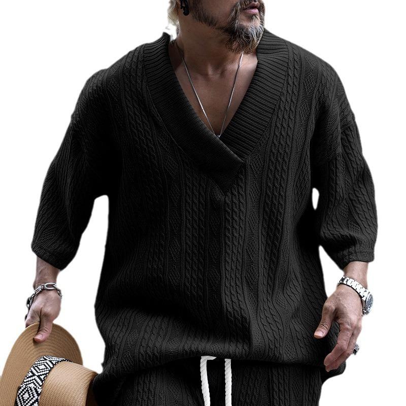 2025 Men's Casual Summer Loose-Fit V-Neck Sports Solid Color T-Shirt