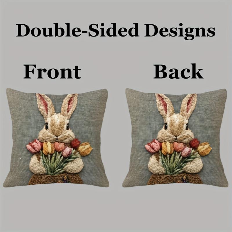 Rabbit With Tulips Throw Cushion Covers Chair Living Room Pillowcase Cozy Zipper Sofa Pillow Covers Bedroom Indoor Home Decor