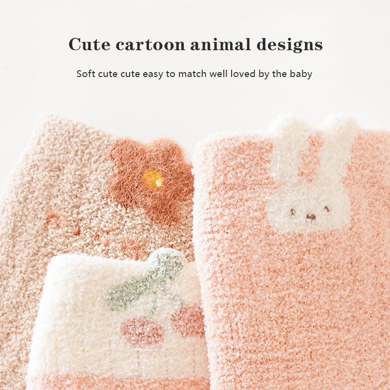 3 Pairs/Lot Baby Socks Autumn Winter Thick Newborn Socks Coral Velvet Infants Mid Tube Socks Children Socks For Boys And Girls