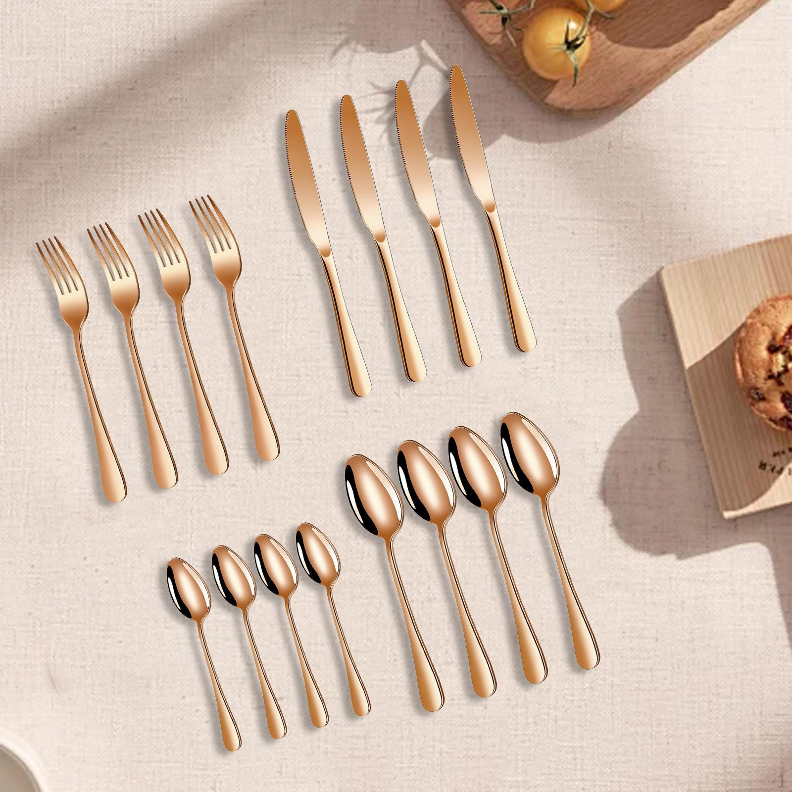 

16 Pieces 4 People Cutlery Set Flatware Kitchen Utensil Knife Fork Spoon Stainless Steel for розового золота