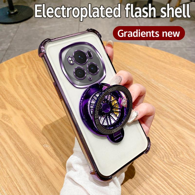 Glitter Shockproof Gradient Plating Gyro Phone Holder Case For Huawei Honor Magic 6 5 Pro Silicone Cover