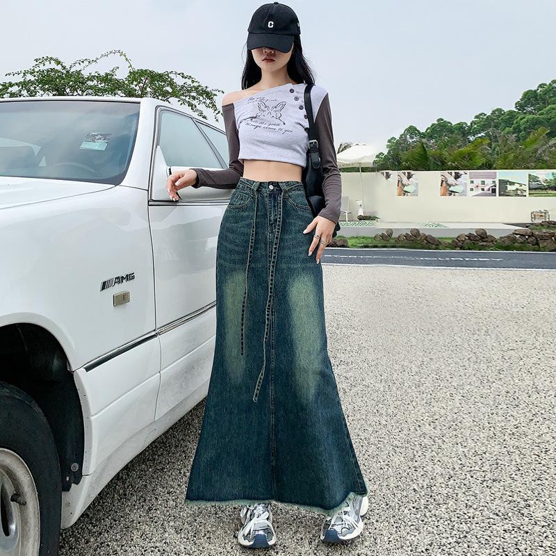 High-waisted Slim Denim Skirt for Women In Summer Thin New Burr Strap Design Hip Fishtail Skirt
