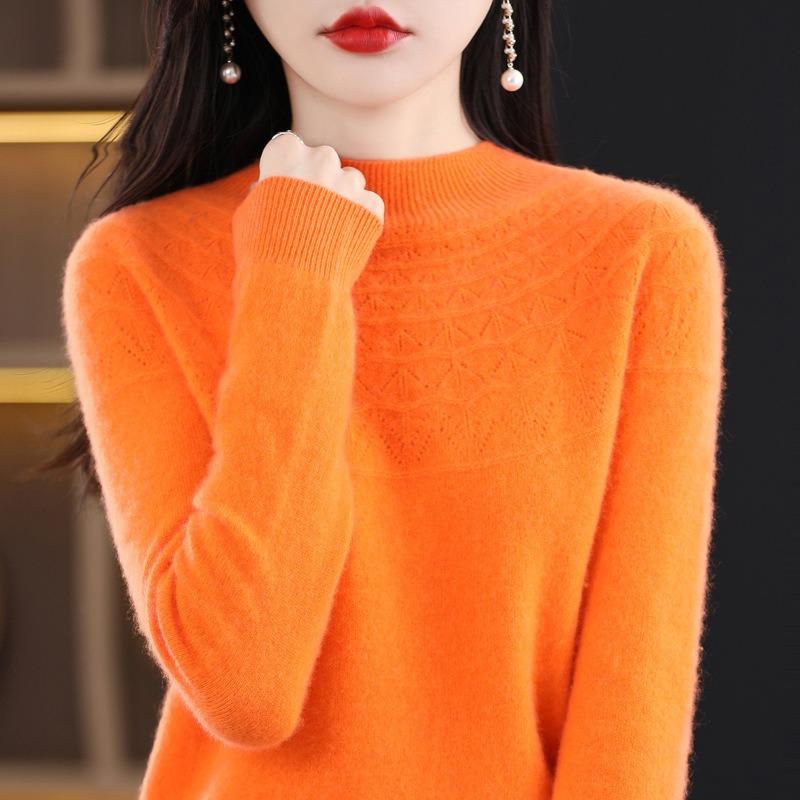 New First-line Ready-to-wear Half Turtleneck Hollow Wool Sweater Women's Knitted Loose Versatile Pullovers Warm Base Layer