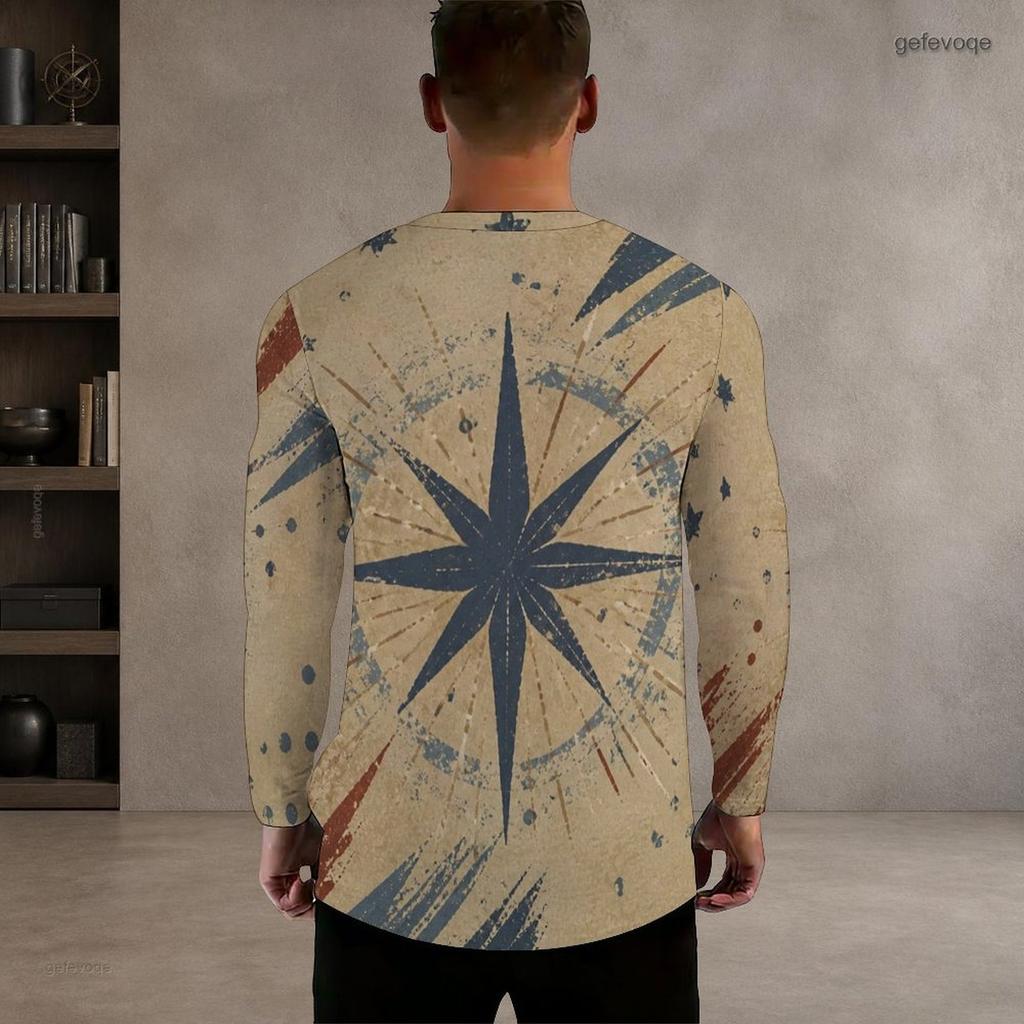 Men S Plus Size Round Neck Long Sleeve Vintage American Flag Printed Pullover T Shirt Straight Hem