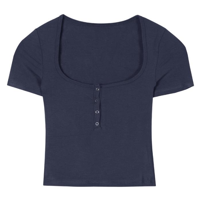 

(Modal cotton) tight short-sleeved t-shirt new pure desire spice girl sexy short top Free size (recommended 40-60kg ) синий