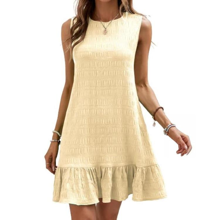 Letní dámské bez rukávů s vysokým pasem áčkového střihu mini šaty ležérní jednobarevné plisované jarní