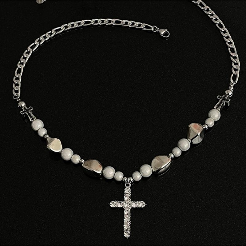 Modny Naszyjnik z Wisiorkiem Krzyżykowym Hip Hop Punk Choker Łańcuszek Obojczykowy Popularna Biżuteria dla Kobiet Dziewcząt