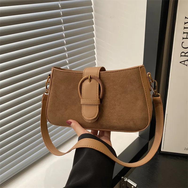 Faux Suede Underarm Bag, Zipper Fastener Fashiable Shoulder Cross Body Bags for Woman Small Square Bag, Suitable Daily Outfit