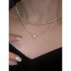 Silver-dusted Freshwater Pearl Double-layered Layered Necklace, Collar Chain, Elegant and Cool Style Neck Chain