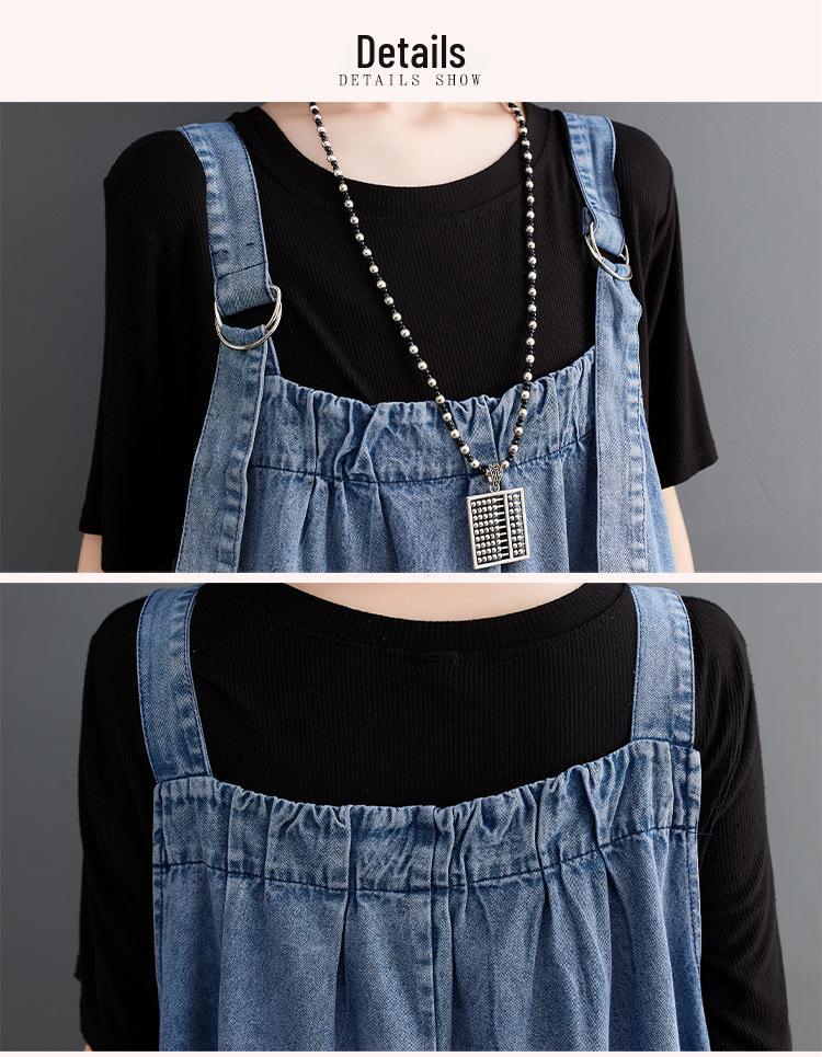 Plus Size Women's Summer Denim Overall Dress - Loose, Slimming, Korean Style for Maternity and Big Swing