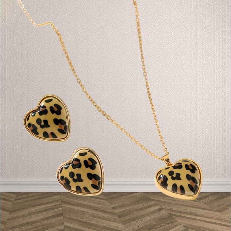 Design a forma di cuore con stampa leopardata orecchini retrò sexy set due pezzi semplice e versatile gioielli da donna amore