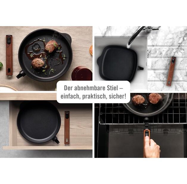 Woll Eco Logic QXR Frying Pan with High Sides for Induction Hobs 24 Cm with Detachable Wooden Handle (1724WLCI-Q)