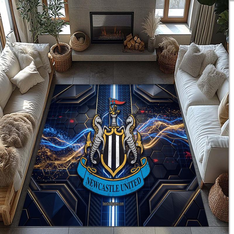 Tappeto in Velluto di Cristallo con Stampa di Calcio del Newcastle United, Comodo Assorbente d'Acqua Antiscivolo Tappeto per Pavimento Interno