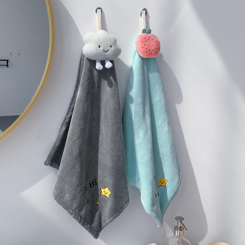 Thickened Coral Fleece Doll Hand Towel Hanging Type Absorbent Towel Cute Handkerchief Embroidery Hand Towel Square Towel