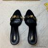ZA2025 Black Gold Flower Embellished Round Toe Backless Stiletto Heel Sandals for Women