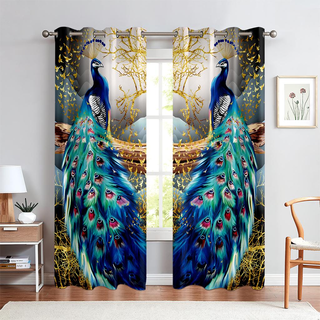 2PCS Animal peacock pattern curtains, rod pocket half cover, living room bedroom kitchen decorative curtains can be customized