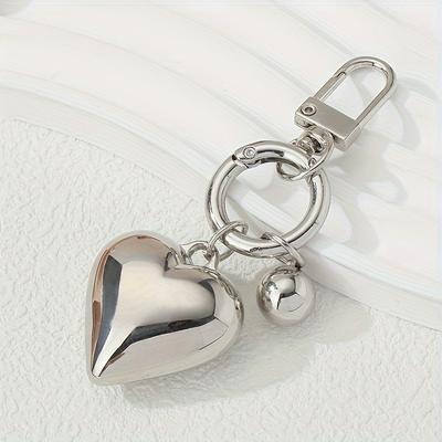 1pc Metal Heart-Shaped Keychain, Personalized Love Theme Keyring, Travel Accessory, White, Hand Wash Only, Valentine's Day Gift