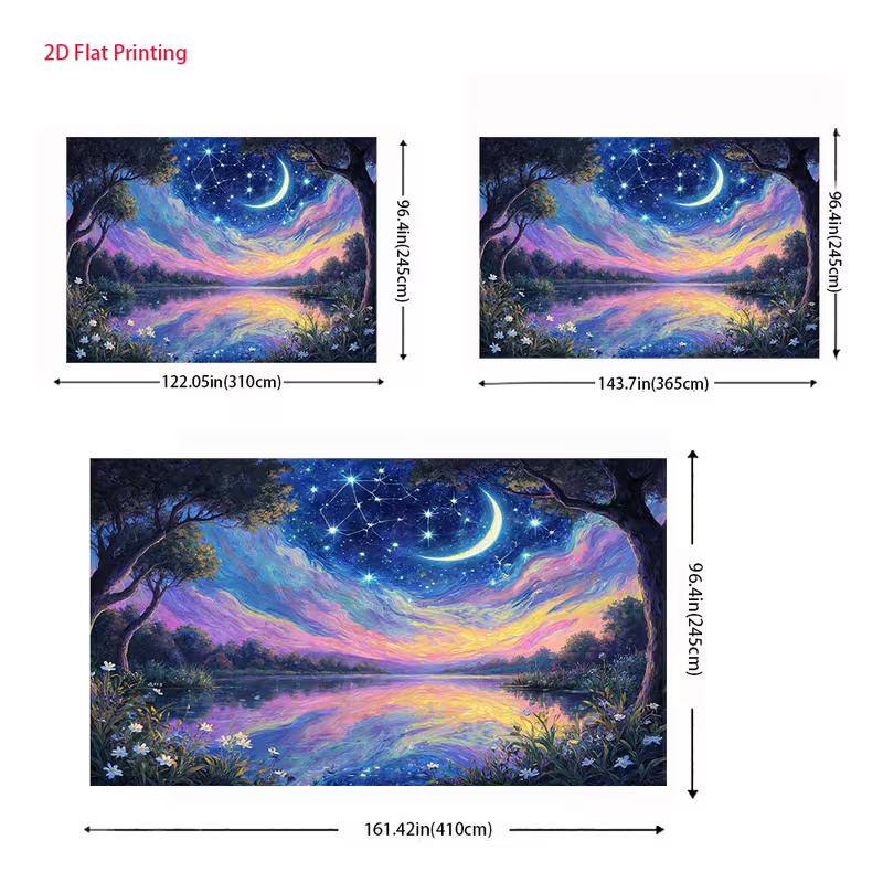 2D Rainbow Swans Backdrop Starry Night Water Reflection Photo Booth Background