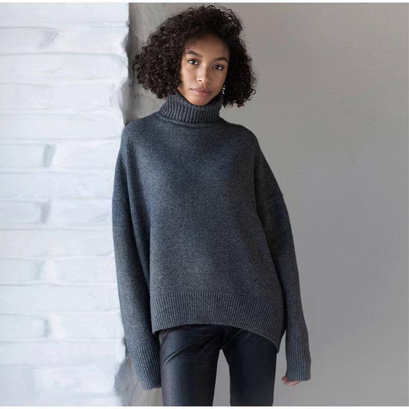 European & American Women's Thick Knit Sweater - Autumn/Winter, Loose High Neck Pullover
