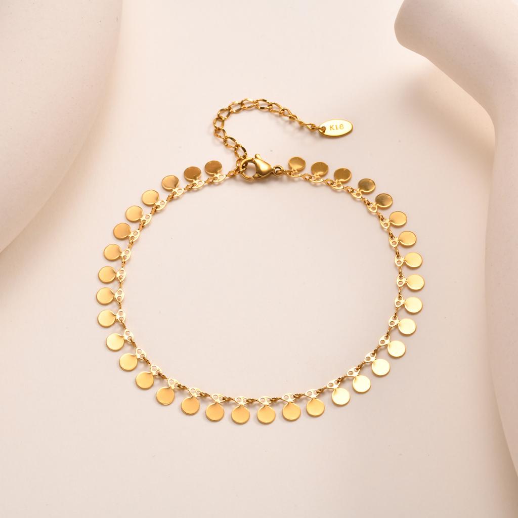 Full-gloss Disc Tassel Anklet for Women Stainless Steel Gold Color  Minimalist Anklets Daily Beach Holiday Jewelry New Trend