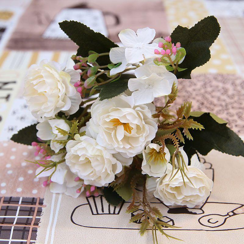 Rose Peony Artificial Flower Vintage Silk Fake Flower Bouquet Wedding Decor Home
