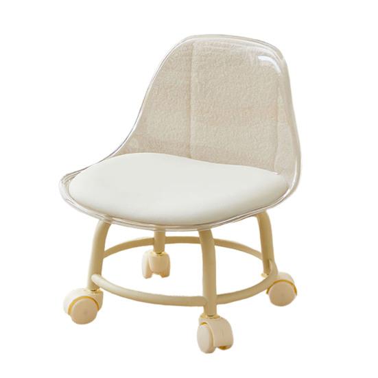 Acrylic Low Stool with 360 Degrees Swivel Wheels Faux Leather Cushion Roller Seat with Backrest Heavy Duty Rotating Mini Chair Seating Stool