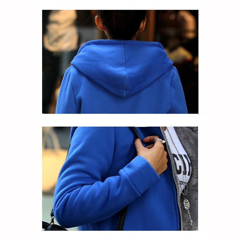 Women's Fleece Lined Hooded Jacket Thickened Autumn Winter Mid Length Coat Inner Fur Versatile Cardigan