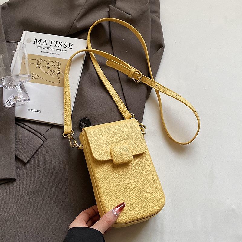 Spring and Summer Dopamine Sweet Simple Wind Mobile Phone Bag Women's Casual Versatile Commuter Advanced Sense Lychee Pattern Messenger Bag