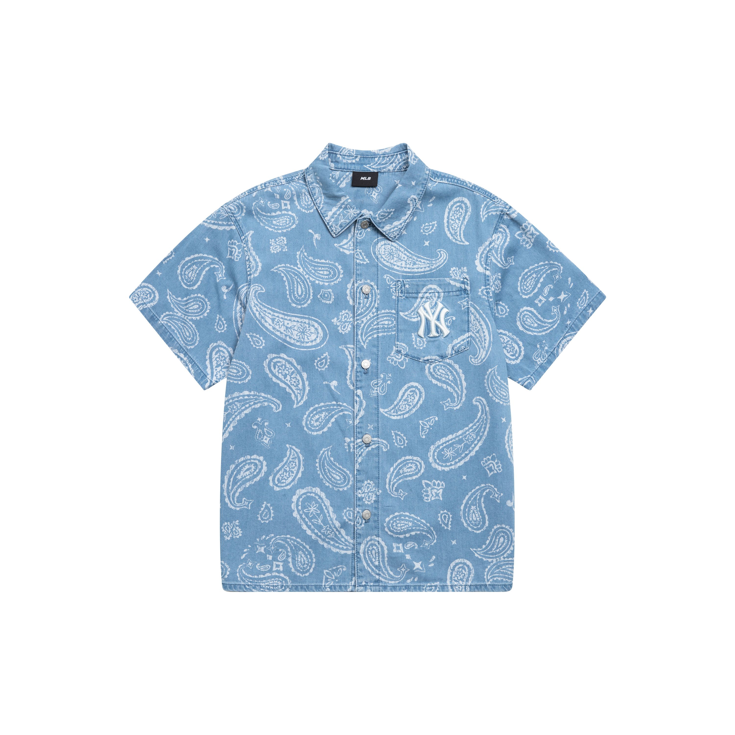 MLB New York Yankees Cashewblüten-Serie Trendige Vintage Kurzarmhemden Unisex Hemden Hellblau 3ADRI0133-50SBL XS gray