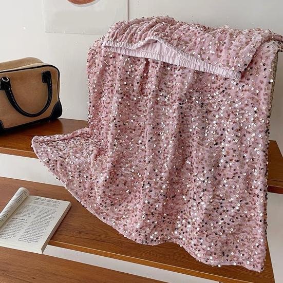 Women Skirt Solid Color Shiny Sequin Decoration Midi Skirt Elastic High Waist Back Slit Design Skirt Beach Weddings Skirt