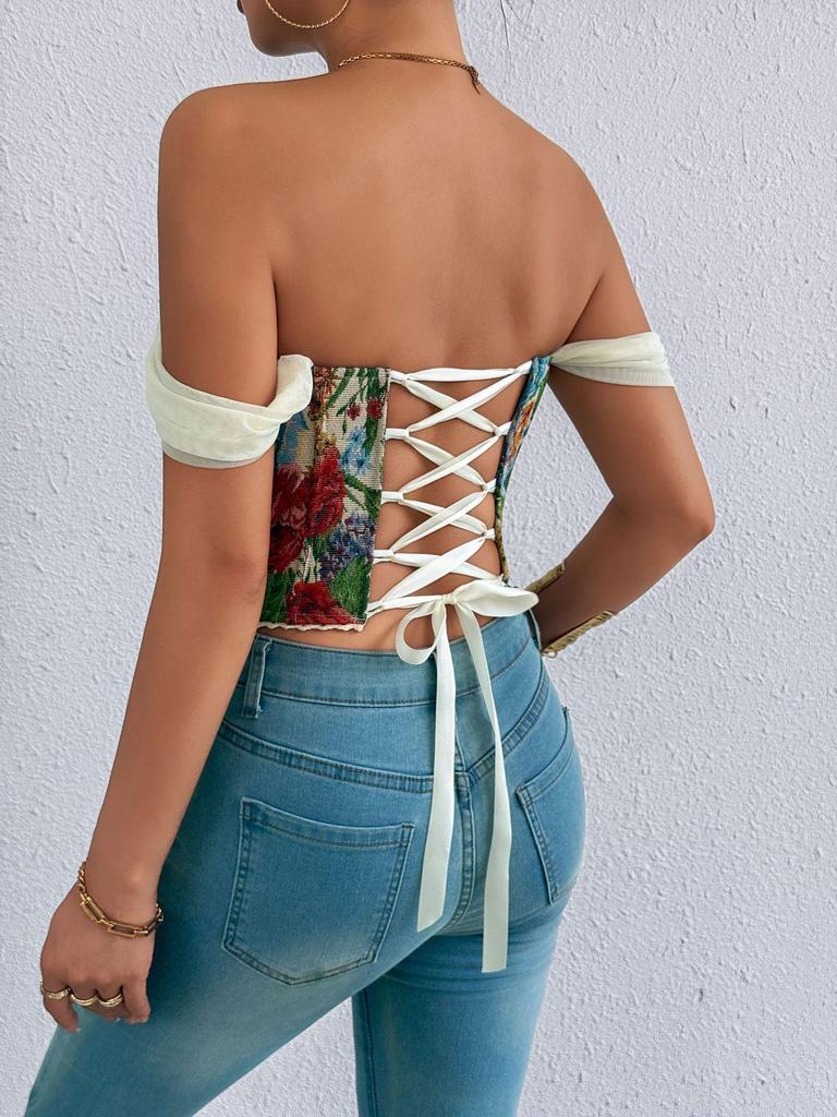 Trending Retro French Jacquard Strapless Corset Vest