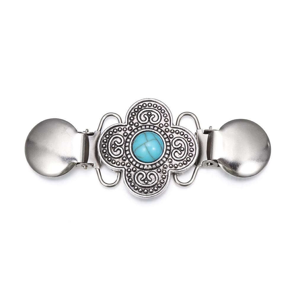 Fashion Charm Gift Rhinestone Retro Turquoise New Clip Clasps Shawl Brooch Cardigan Clip Sweater Blouse Pin