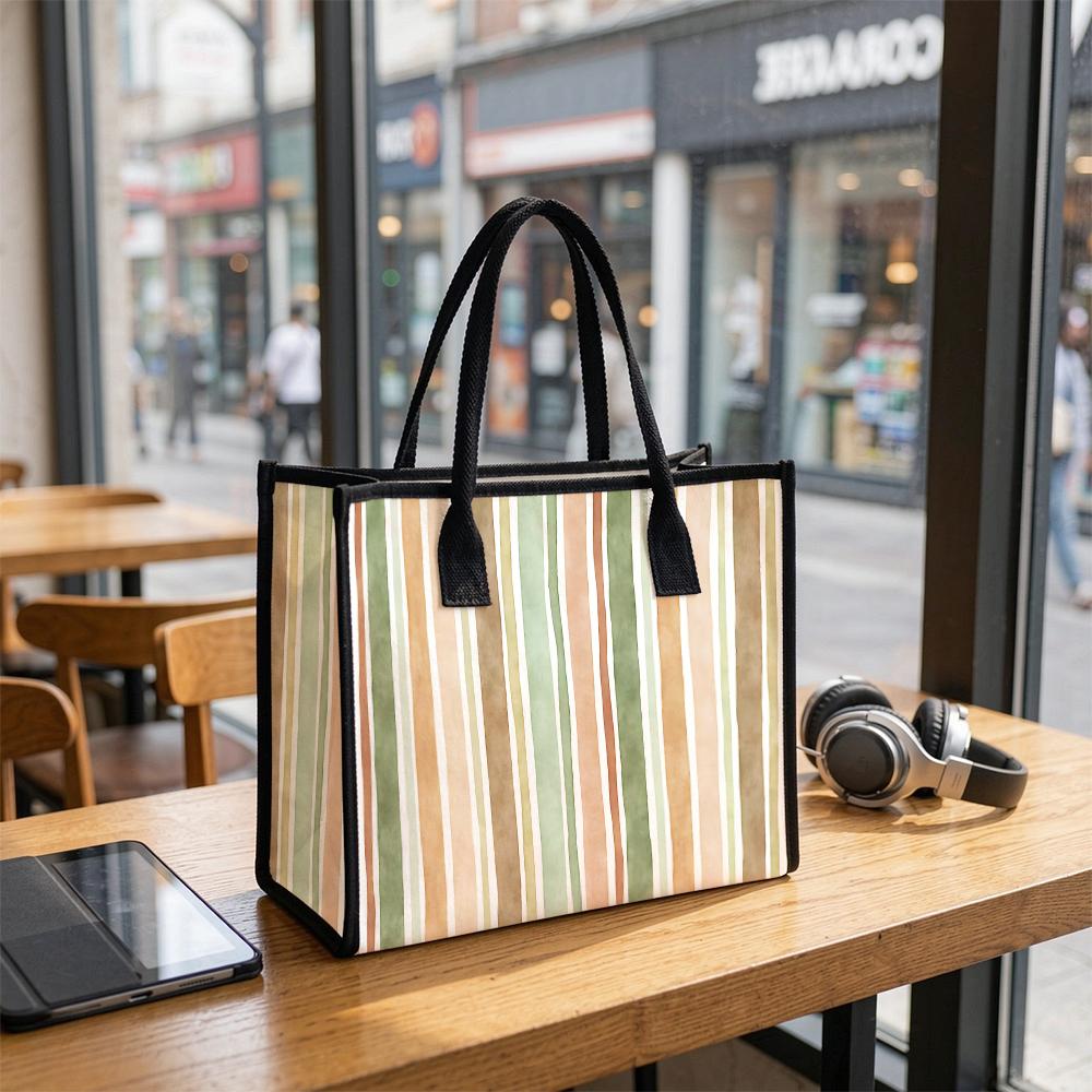 Casual Striped Tote Bag Large Capacity Daily Shoulder Bag For Women Fashion Lightweight Commute Shopping Bag