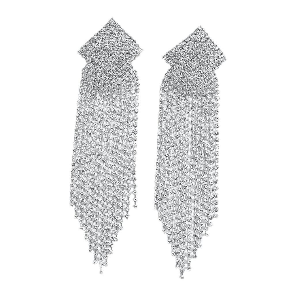 Trendy Rhinestone Tassel Earrings: Chic European & American Design, Versatile with Claw Chain Pendants