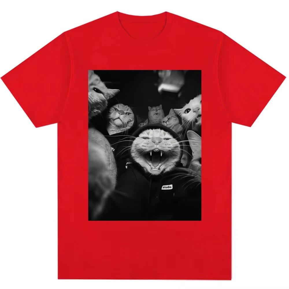 Lustige Katzenbande Meme Klassisches T-Shirt Herren Damen Mode Vintage Gothic T-Shirt Übergroß Baumwolle Lässig Geschenke T-Shirts Streetwear