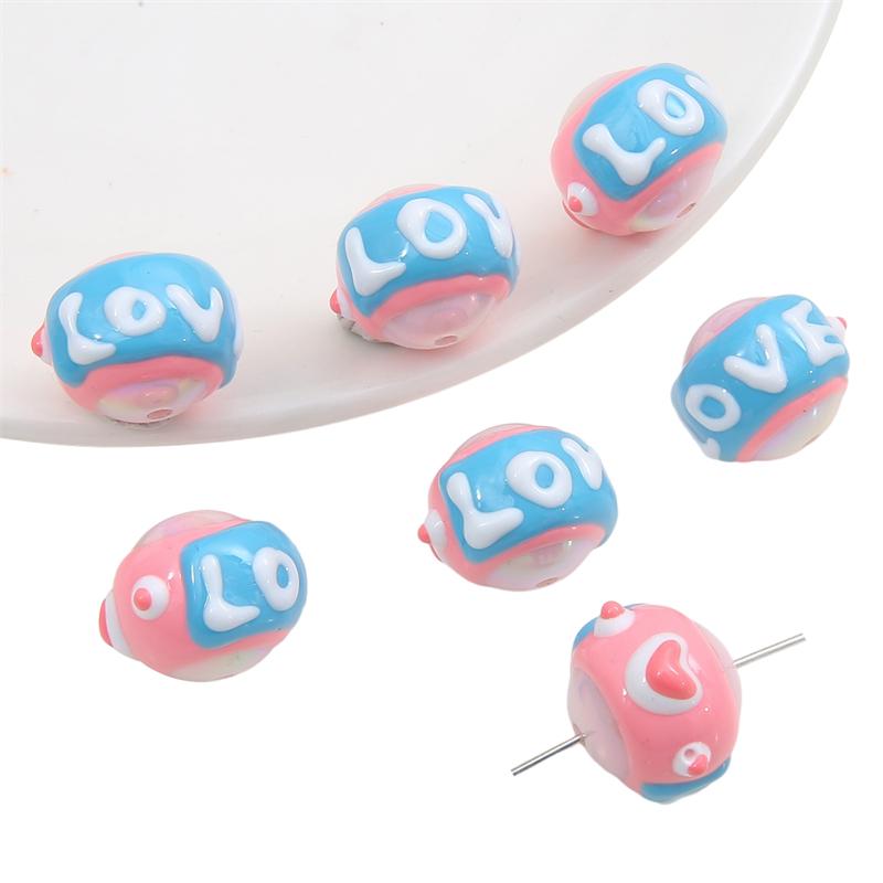 Hand-drawn Acrylic Beads Cute 16mm Spacer Charms for Keychain Jewelry DIY