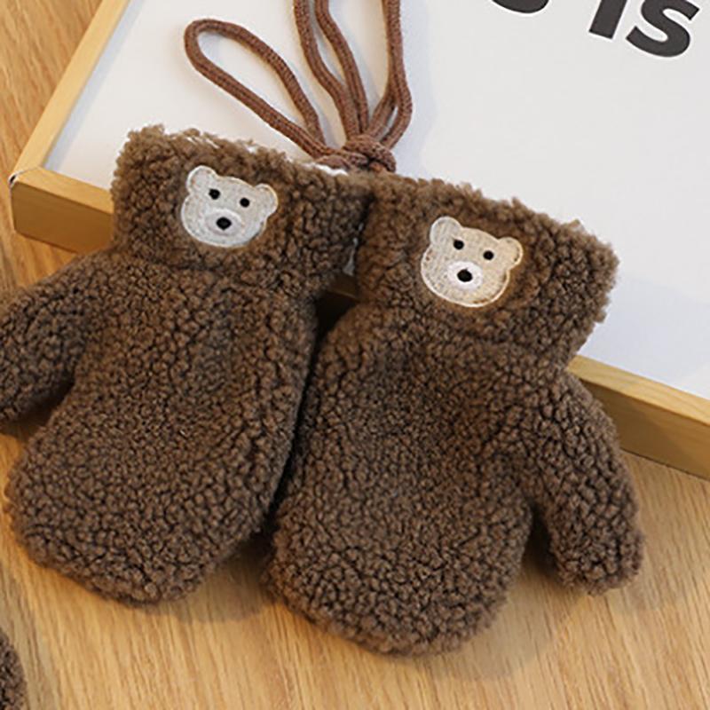 New Fleece Baby Scarf Gloves Children Winter Cute Bear Warm Mittens Scarves Student Full Finger Gloves Knitted Kids Gloves