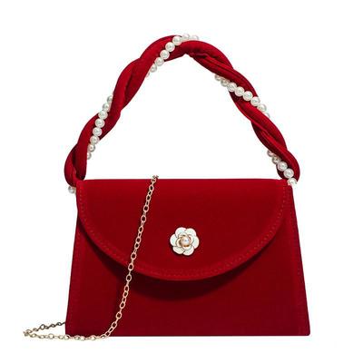 Bag Texture Niche Wedding Bag Red Wedding Camellia Carrying Girl Bag Western Style Bride Bag Girl