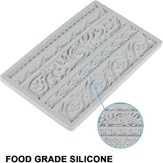 DIY Baroque Scroll Relief Cake Border Silicone Molds, Baroque Style Curlicues Scroll Lace Fondant Silicone Mold, an Frame Cake Decorating Tools,