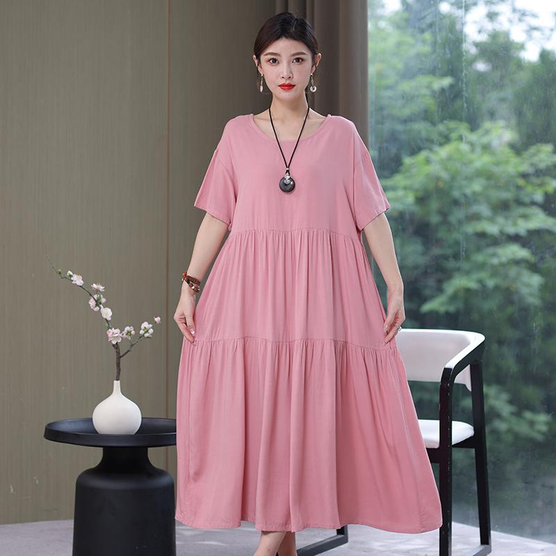 Plus Size Floral Dresses for Women  Oversize Loose Short Sleeve Summer Long Dress Middle-aged Women Summer Sundresses