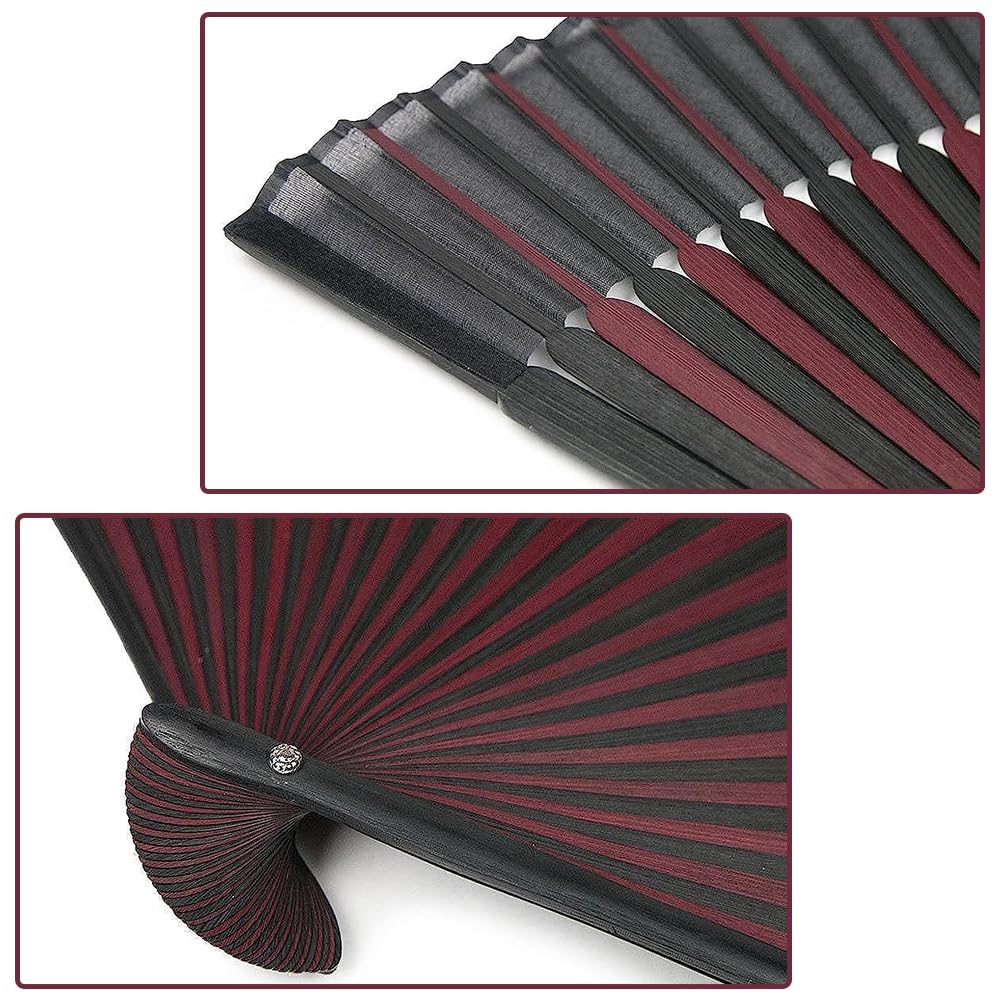 Folding pure bamboo set of two fan for men [KYOETSU] [Kyoetsu] fan, silk, plain, two-tone black, (fan, bag) (17)