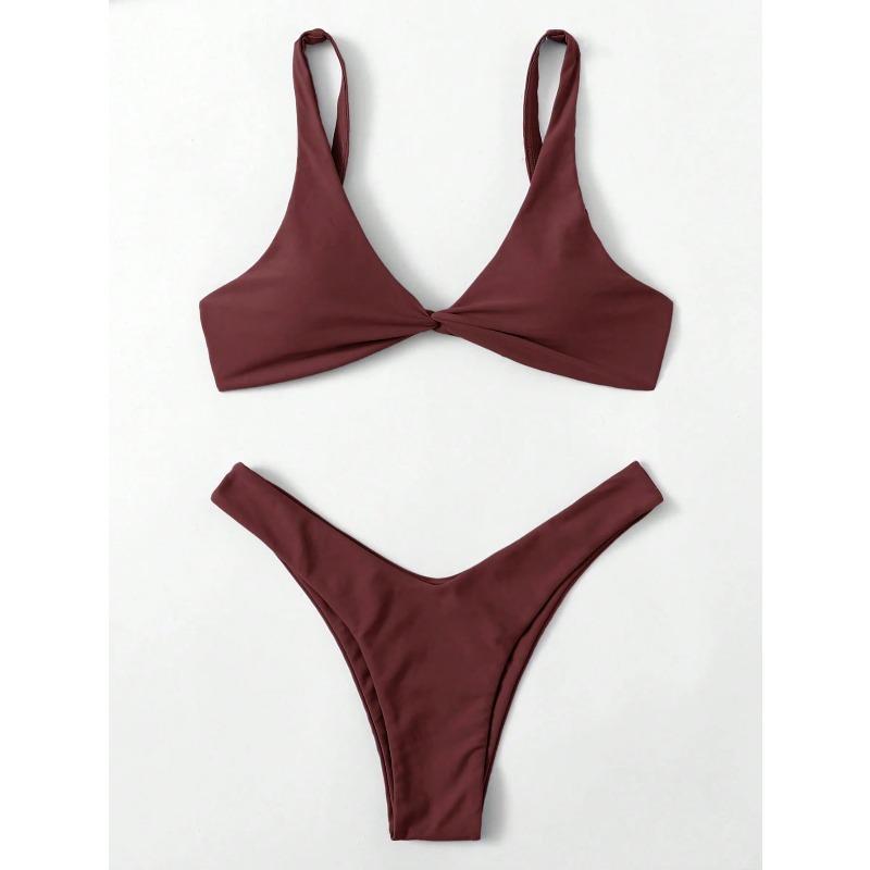 Solid Tie Sexy Bikini 2026 Padded Bra High Leg Bandage Push Up Bikini Set Brazilian Swimsuit Women Swimwear