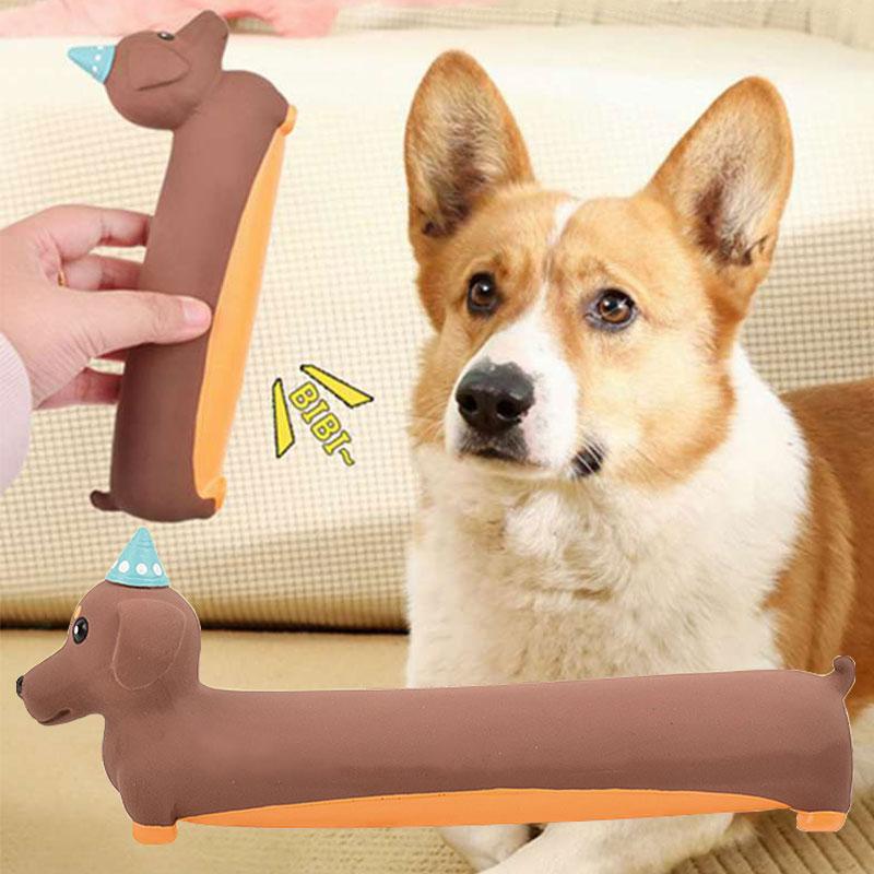 Dog Chewing Toy Simulated Dachshund Squeaky Pet Toy Bite Resistant Puppy Toy Training Silicone Teeth Cleaning Dog Toy Supplies