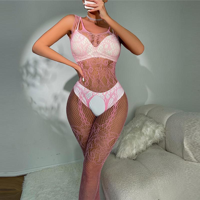 Women's Large Size Suit Sexy Crotchless Full Body Stockings Hollow Out Bandage Onlyfans Underwear Sex Lingeries Set Red Babydoll