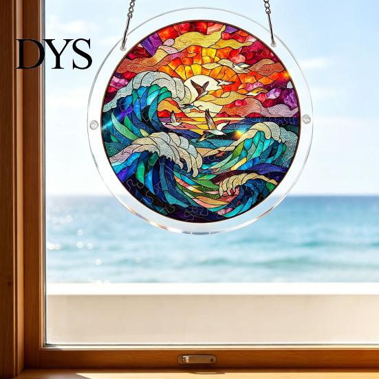 Irregular Shape Puzzle Pieces Acrylic Jigsaw Suncatcher Stained Glass Window Hanging Ornament DIY Puzzles Hands-on Activity Sun Catcher Panel for Home