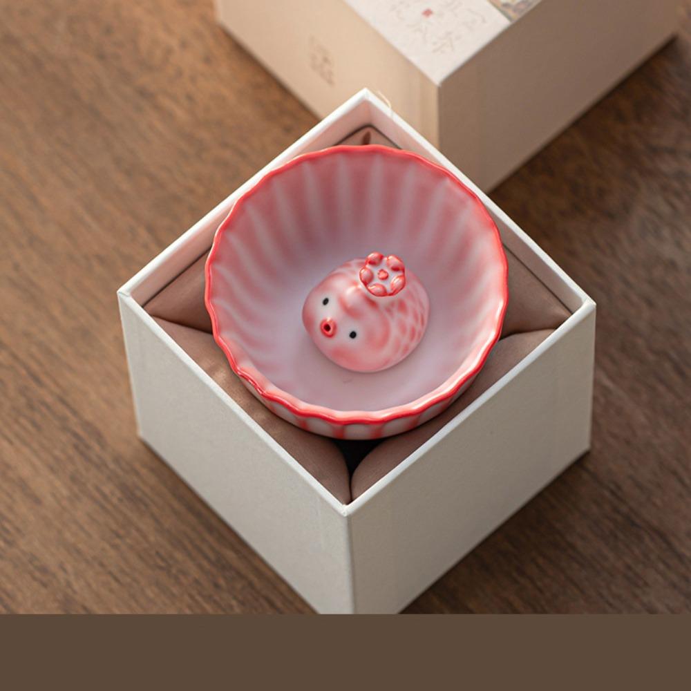 Funny Cartoon Bubble Fish Bubbling Tea Pet Spit Bubbles Reusable Ceramic Tea Cup Gift Pink Tea Figurine for Tea Lovers