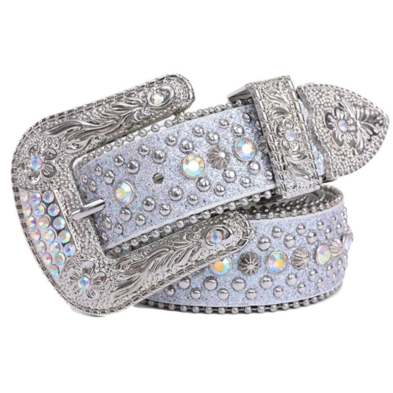 Rhinestones Studded Western Leather Belt Bling Waist Belts for Dresses Pants