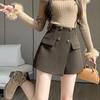 Women's 2026 Autumn/Winter High-Waist Wool Suit Skirt Pants - Double-Breasted, Wide-Leg Slimming Shorts